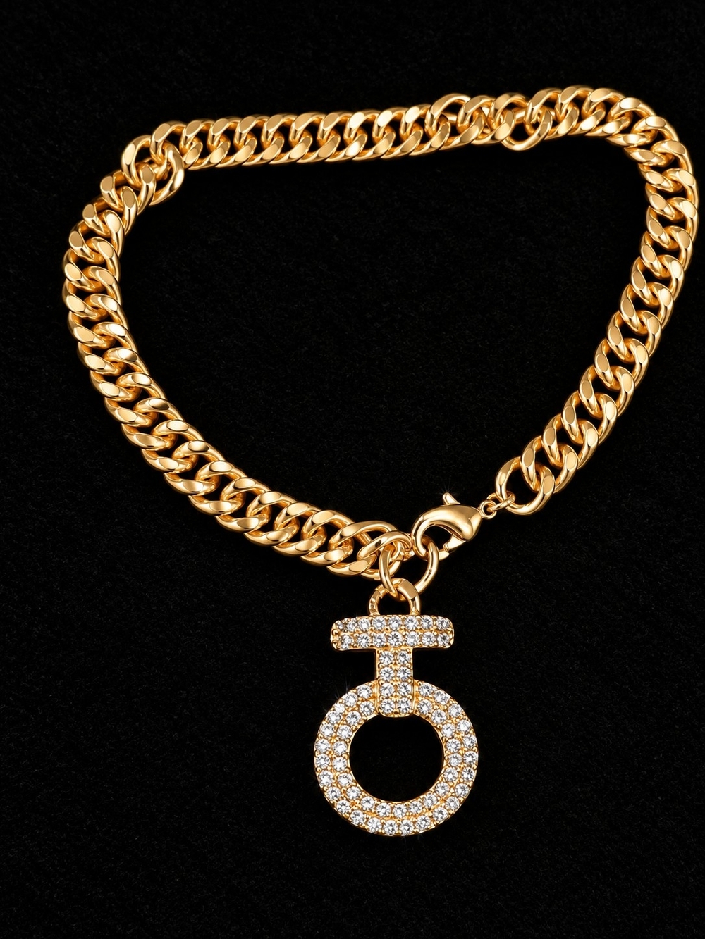 22K Gold Plated Pavé Circle Charm Chain Bracelet/Anklet  - Women Jewelry